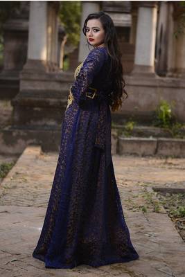 Blue and gold designer wedding kaftan 4