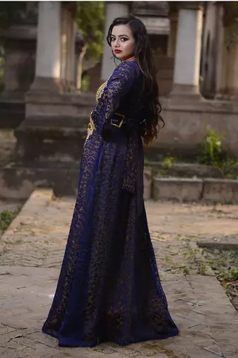 Blue and gold designer wedding kaftan