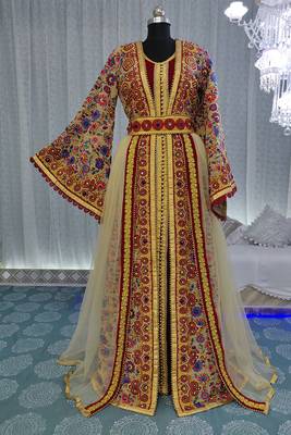 Beige and maroon moroccan african caftan 2