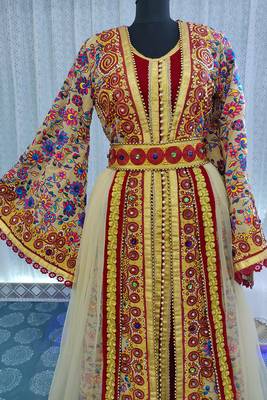 Beige and maroon moroccan african caftan 3