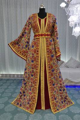 Beige and maroon moroccan african caftan 4