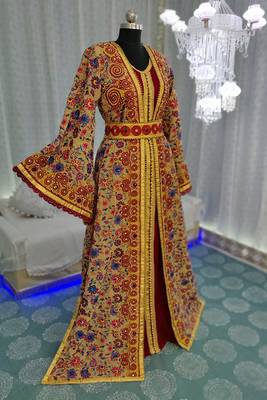 Beige and maroon moroccan african caftan 5