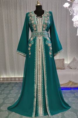 Sea green designer moroccan kaftan 1