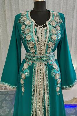 Sea green designer moroccan kaftan 3