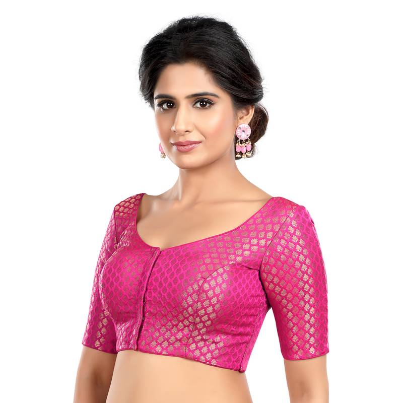 Rani Brocade Elbow Sleeves Padded Princess Cut Readymade Saree Blouse