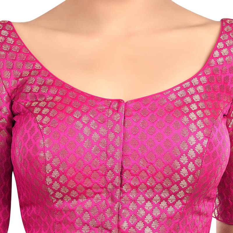 Rani Brocade Elbow Sleeves Padded Princess Cut Readymade Saree Blouse
