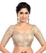 Cream Brocade Elbow Sleeves Padded Princess Cut Readymade Saree Blouse