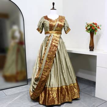 EILARA WOMEN'S CREAM MERCERISED COTTON WEAVING WORK STYLED LEHENGA CHOLI 1
