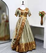 EILARA WOMEN'S CREAM MERCERISED COTTON WEAVING WORK STYLED LEHENGA CHOLI