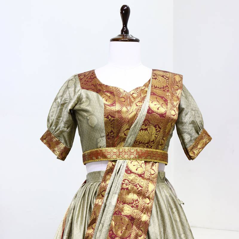 EILARA WOMEN'S CREAM MERCERISED COTTON WEAVING WORK STYLED LEHENGA CHOLI