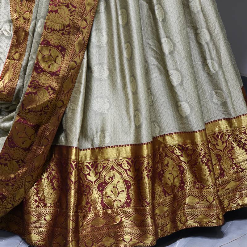 EILARA WOMEN'S CREAM MERCERISED COTTON WEAVING WORK STYLED LEHENGA CHOLI