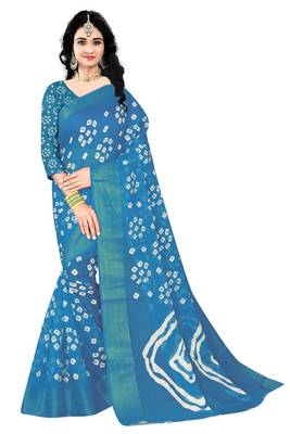 Sky Blue Colour Cotton Bandhani Printed Saree 2