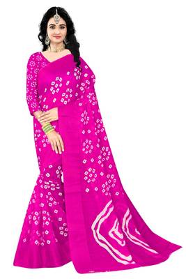 Pink Colour Cotton Bandhani Printed Saree 2