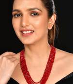 Sasha five layered necklace with red color stone beads string for women girls
