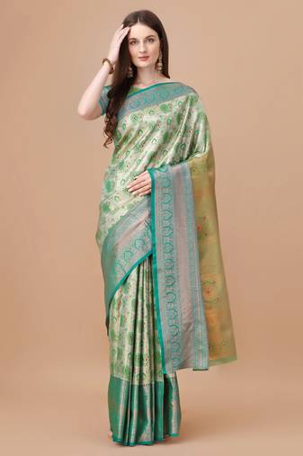 Green Kanjeevaram Silk blend Zari Work Saree