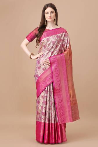 Magenta Kanjeevaram Silk blend Zari Work Saree