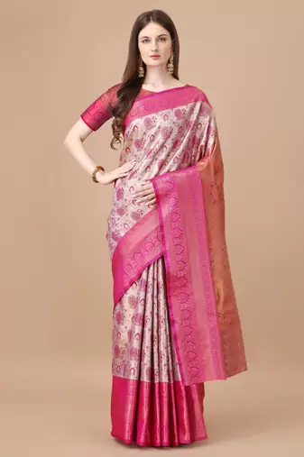 Magenta Kanjeevaram Silk blend Zari Work Saree