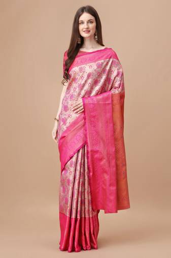 Pink Kanjeevaram Silk blend Zari Work Saree