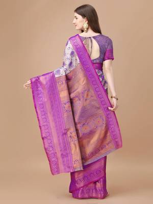 Purple Kanjeevaram Silk blend Zari Work Saree 4