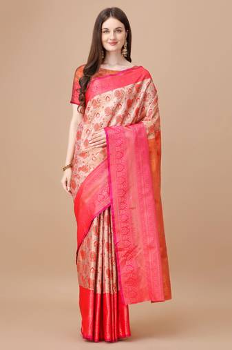 Red Kanjeevaram Silk blend Zari Work Saree