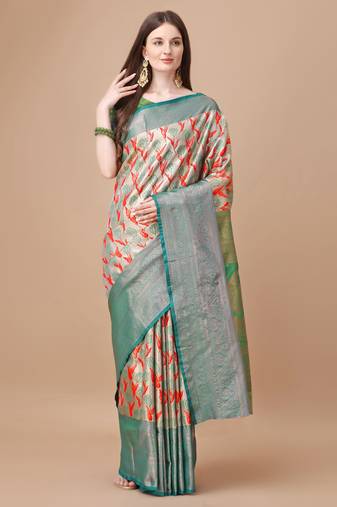 Green Kanjeevaram Silk blend Zari Work Saree