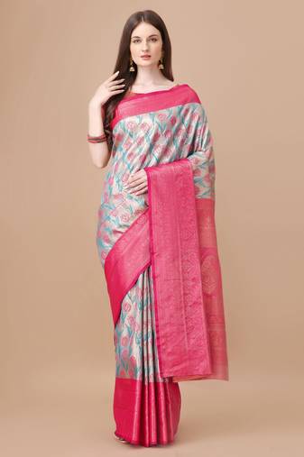 Pink Kanjeevaram Silk blend Zari Work Saree