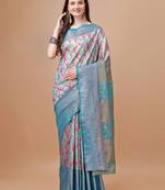 Turquoise Blue Kanjeevaram Silk blend Zari Work Saree