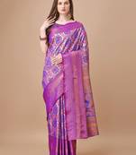 Purple Kanjeevaram Silk blend Zari Work Saree