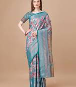 Turquoise Blue Kanjeevaram Silk blend Zari Work Saree