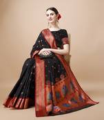 Black Ethnic Motifs Zari Silk Blend Paithani Saree
