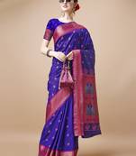 Purple Ethnic Motifs Zari Silk Blend Paithani Saree
