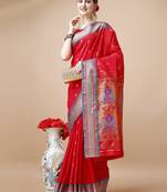 Red Ethnic Motifs Zari Silk Blend Paithani Saree