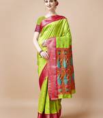 Mint green ethnic motifs zari silk blend paithani saree