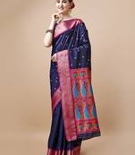 Navy Blue Ethnic Motifs Zari Silk Blend Paithani Saree