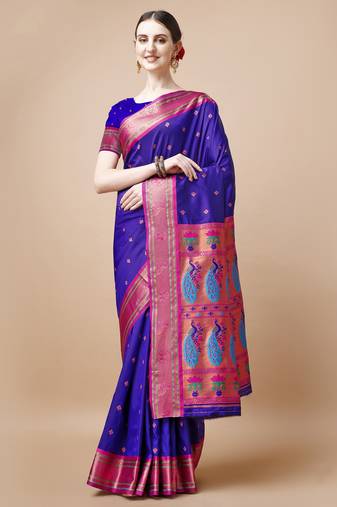 Purple Ethnic Motifs Zari Silk Blend Paithani Saree
