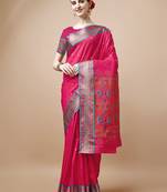 Pink Ethnic Motifs Zari Silk Blend Paithani Saree