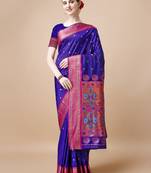 Purple Ethnic Motifs Zari Silk Blend Paithani Saree