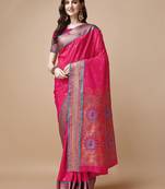 Pink Ethnic Motifs Zari Silk Blend Paithani Saree