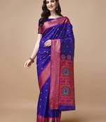 Purple ethnic motifs zari silk blend paithani saree