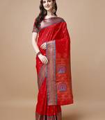 Red Ethnic Motifs Zari Silk Blend Paithani Saree