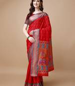 Red Ethnic Motifs Zari Silk Blend Paithani Saree
