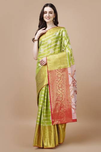 Lime Green Woven Kanjeevaram Zari Work Saree