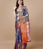 Navy Blue Woven Kanjeevaram Zari Work Saree