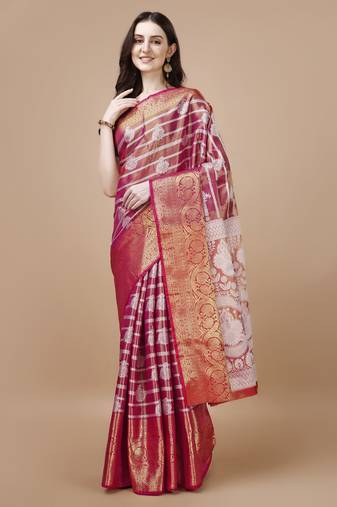 Pink Woven Kanjeevaram Zari Work Saree