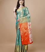 Turquoise Blue Woven Kanjeevaram Zari Work Saree