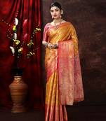 Gold Woven Kanjeevaram Silk blend Zari Work Saree
