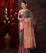 Navy Blue Woven Kanjeevaram Silk blend Zari Work Saree