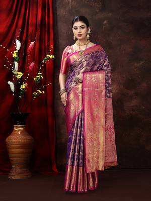 Purple Woven Kanjeevaram Silk blend Zari Work Saree 1