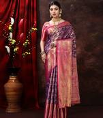 Purple Woven Kanjeevaram Silk blend Zari Work Saree