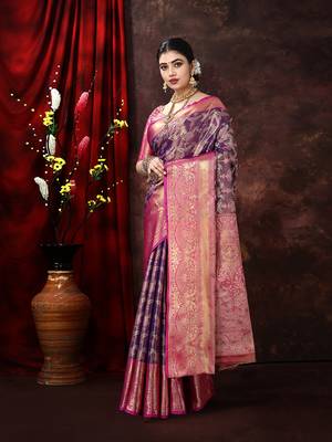 Purple Woven Kanjeevaram Silk blend Zari Work Saree 2
